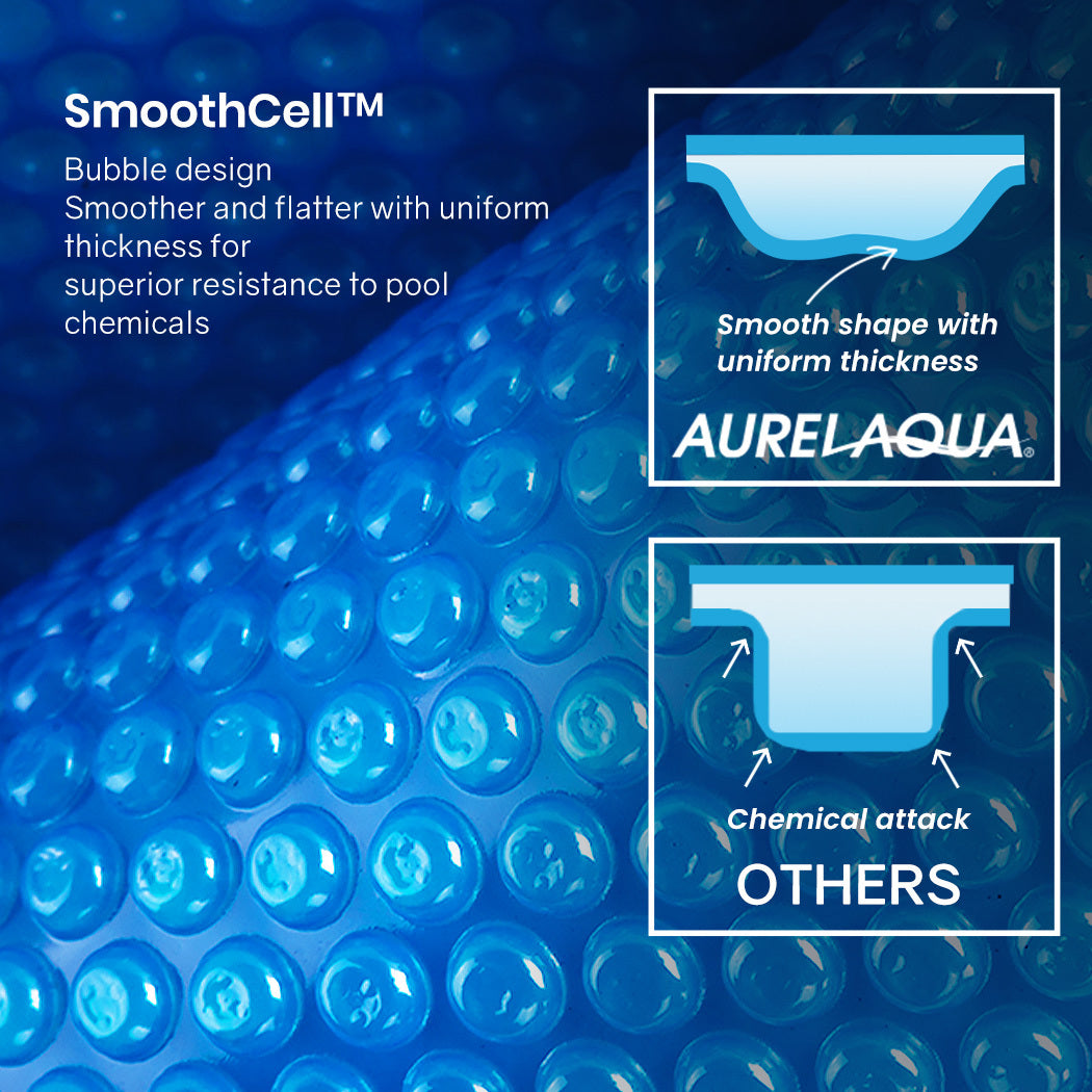 Aurelaqua Pool Cover Roller and 7.5x3.2m Solar Blanket 400 Micron, Blue