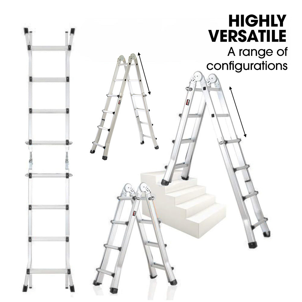 Bullet 4m Folding Aluminium Multipurpose Ladder, w/ Workshelf Platform, Spring Assisted Rapid Safety Lock Adjusters