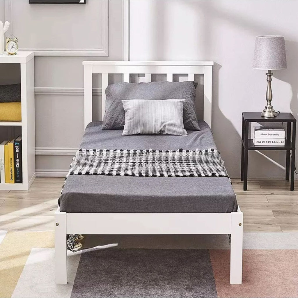 EKKIO Single Wooden Bed Frame (White)