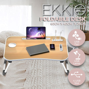 EKKIO Multifunctional Portable Bed Tray Laptop Desk with USB Charge Port (burlywood) - 0