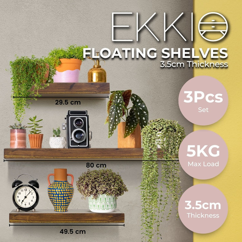 Ekkio Floating Shelf Set of 3 Black - Brown - 0