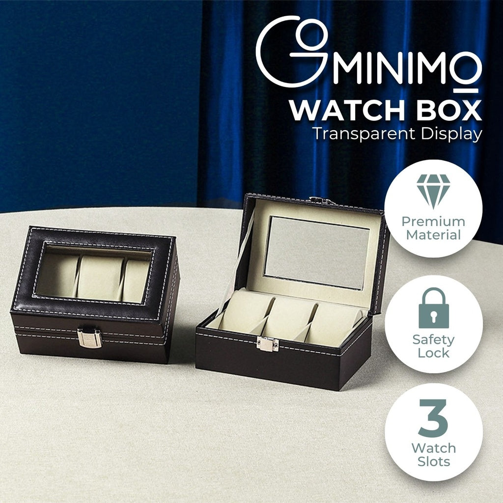 GOMINIMO 3 Slot Watch Display Box PU Leather Black - 0