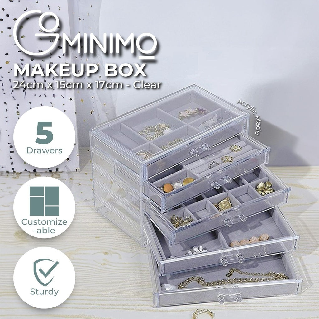 GOMINIMO Earring Jewelry Organiser with 5 Drawers Grey - 0