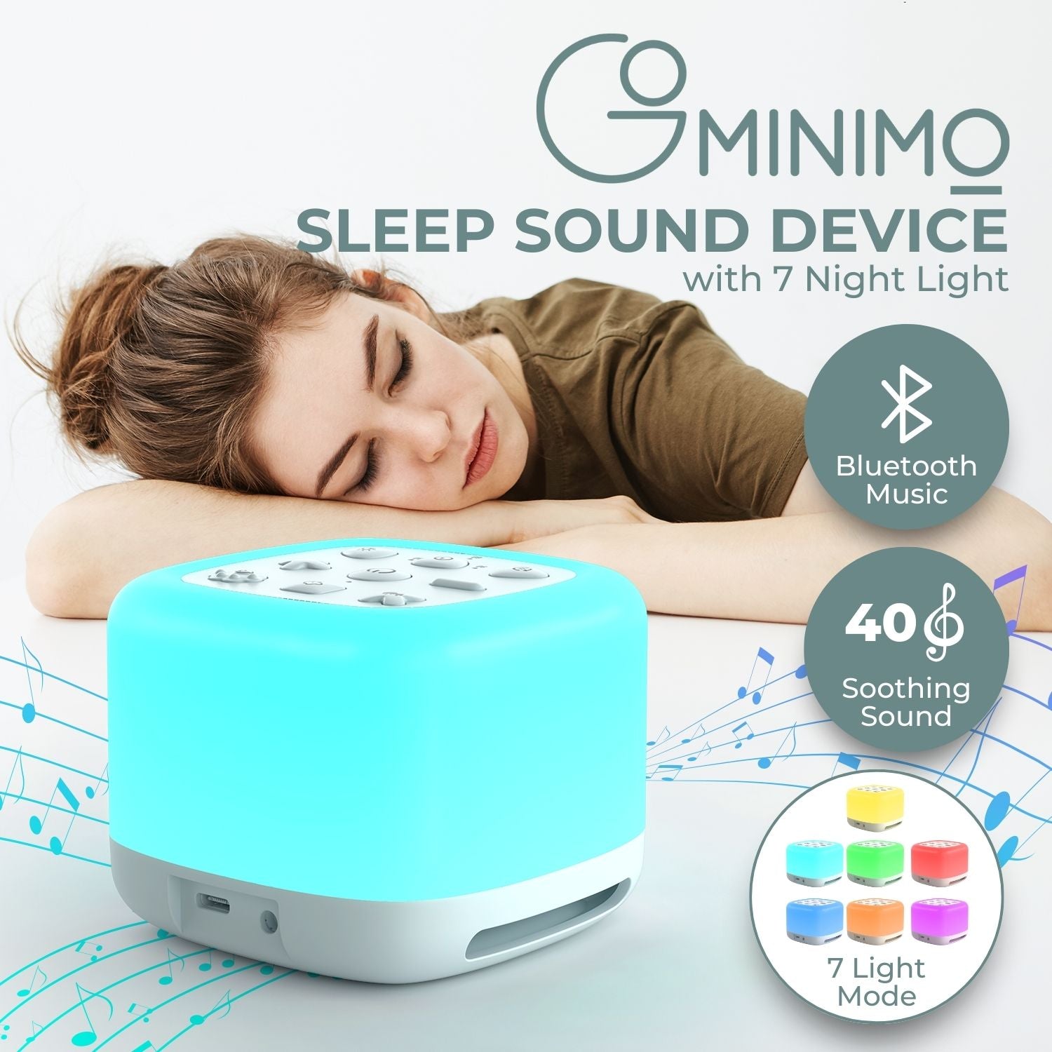 GOMINIMO White Noise Machine with Night Light and 40 Soothing Sounds for Sleeping (White) - 0