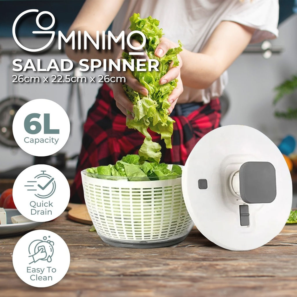 GOMINIMO Multifunctional 6L Grips Press Salad Spinner (White) - 0