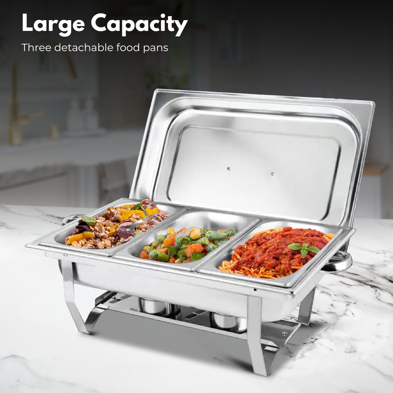 GOMINIMO 9L Chafing Dish Multifunctional Stainless Steel Food Buffet Warmer Pan (3x3L Triple Trays)