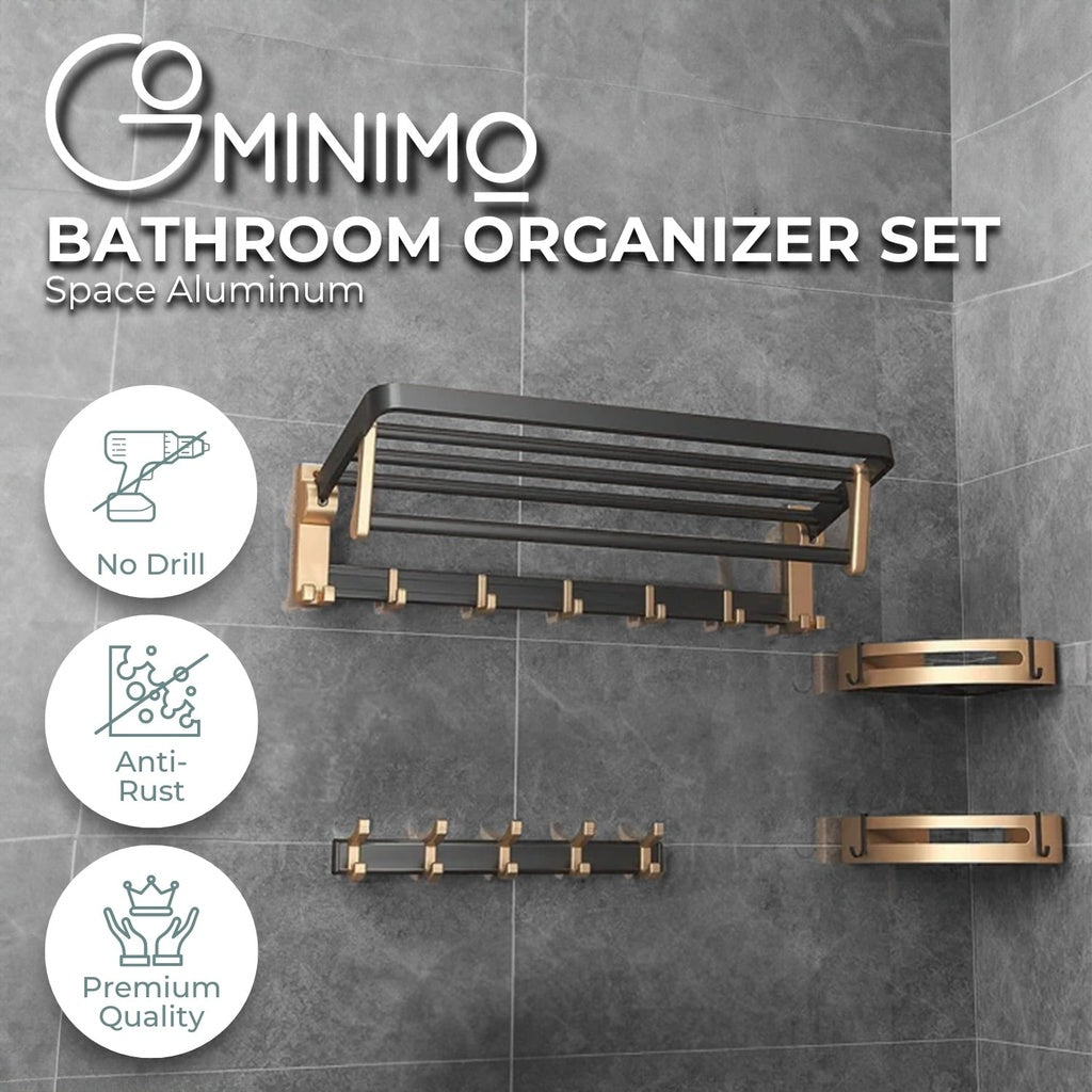 Gominimo Bathroom Wall Mount Black Gold Accessories Set (A) - 0