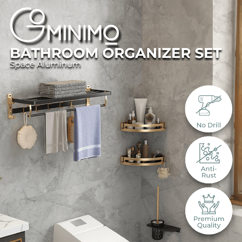 Gominimo Bathroom Wall Mount Black Gold Accessories Set (B) - 0