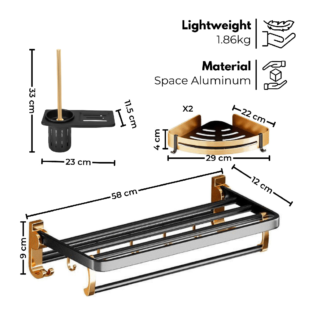 Gominimo Bathroom Wall Mount Black Gold Accessories Set (B)