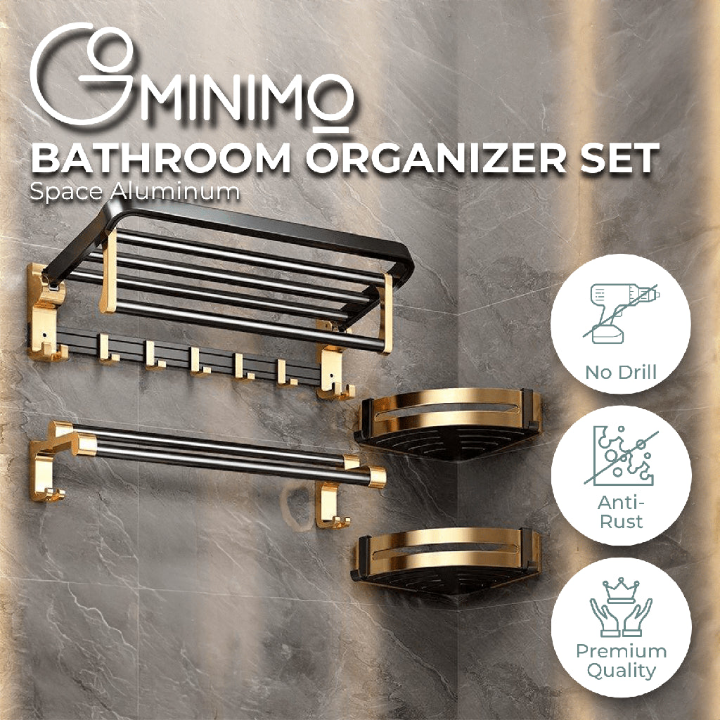 Gominimo Bathroom Wall Mount Black Gold Accessories Set (C) - 0