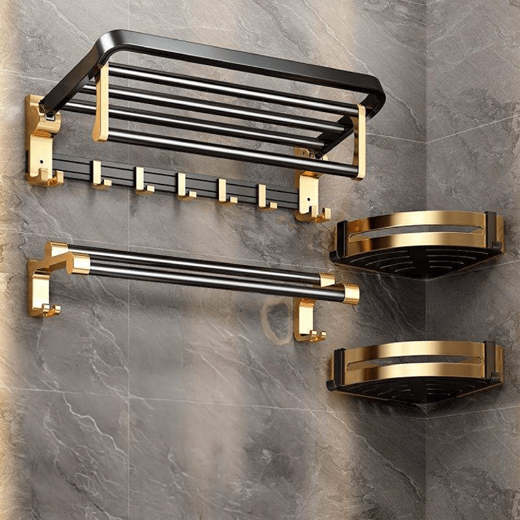 Gominimo Bathroom Wall Mount Black Gold Accessories Set (C)