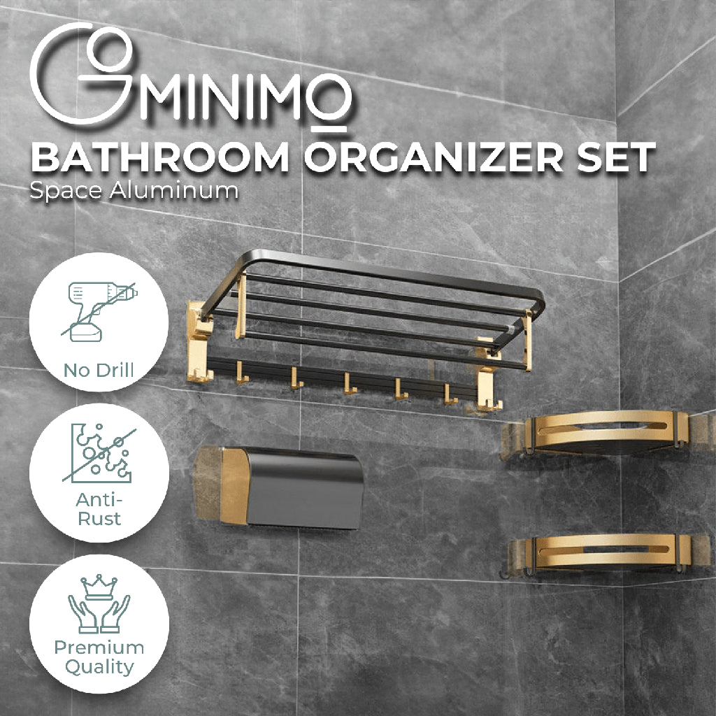 Gominimo Bathroom Wall Mount Black Gold Accessories Set (D) - 0