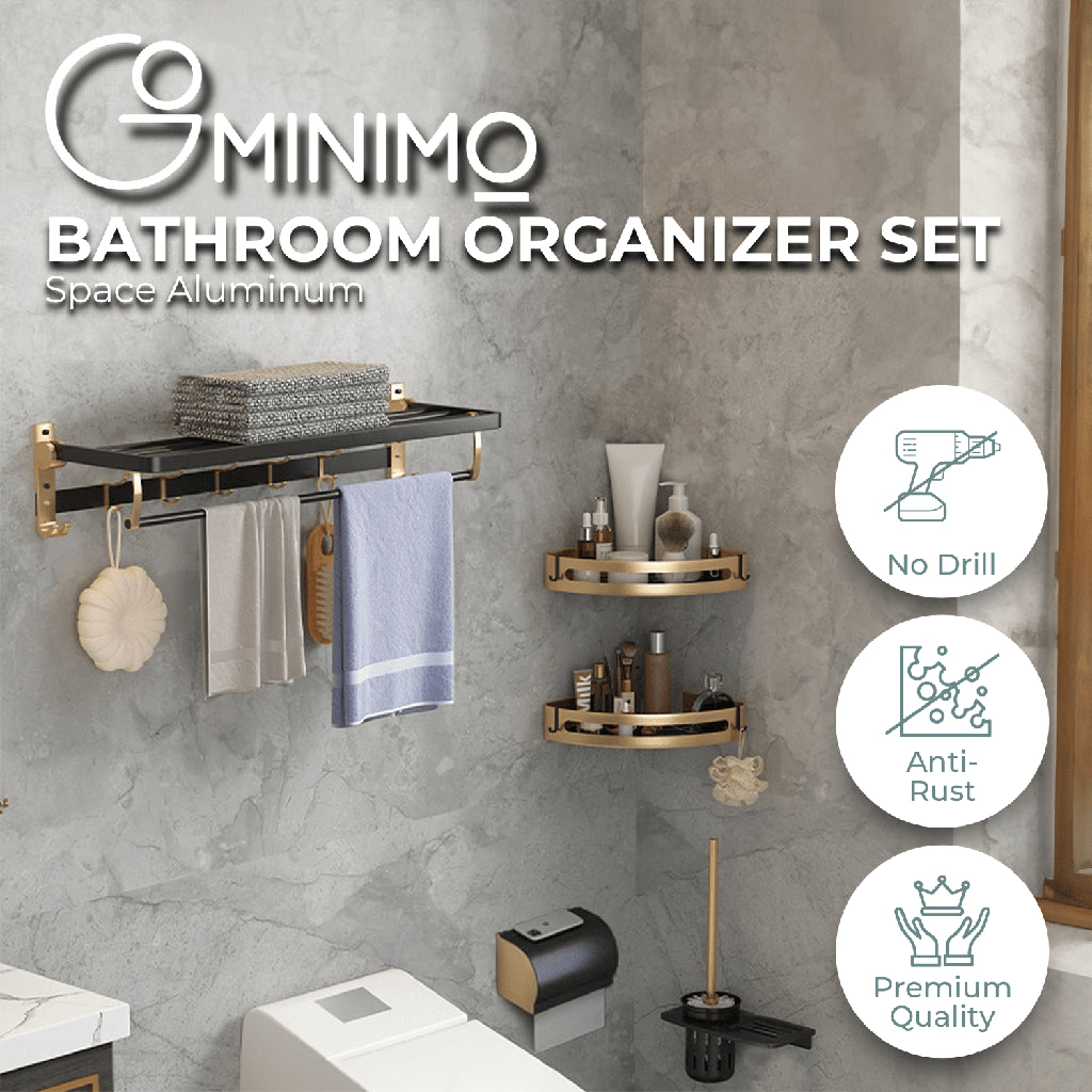 Gominimo Bathroom Wall Mount Black Gold Accessories Set (E) - 0