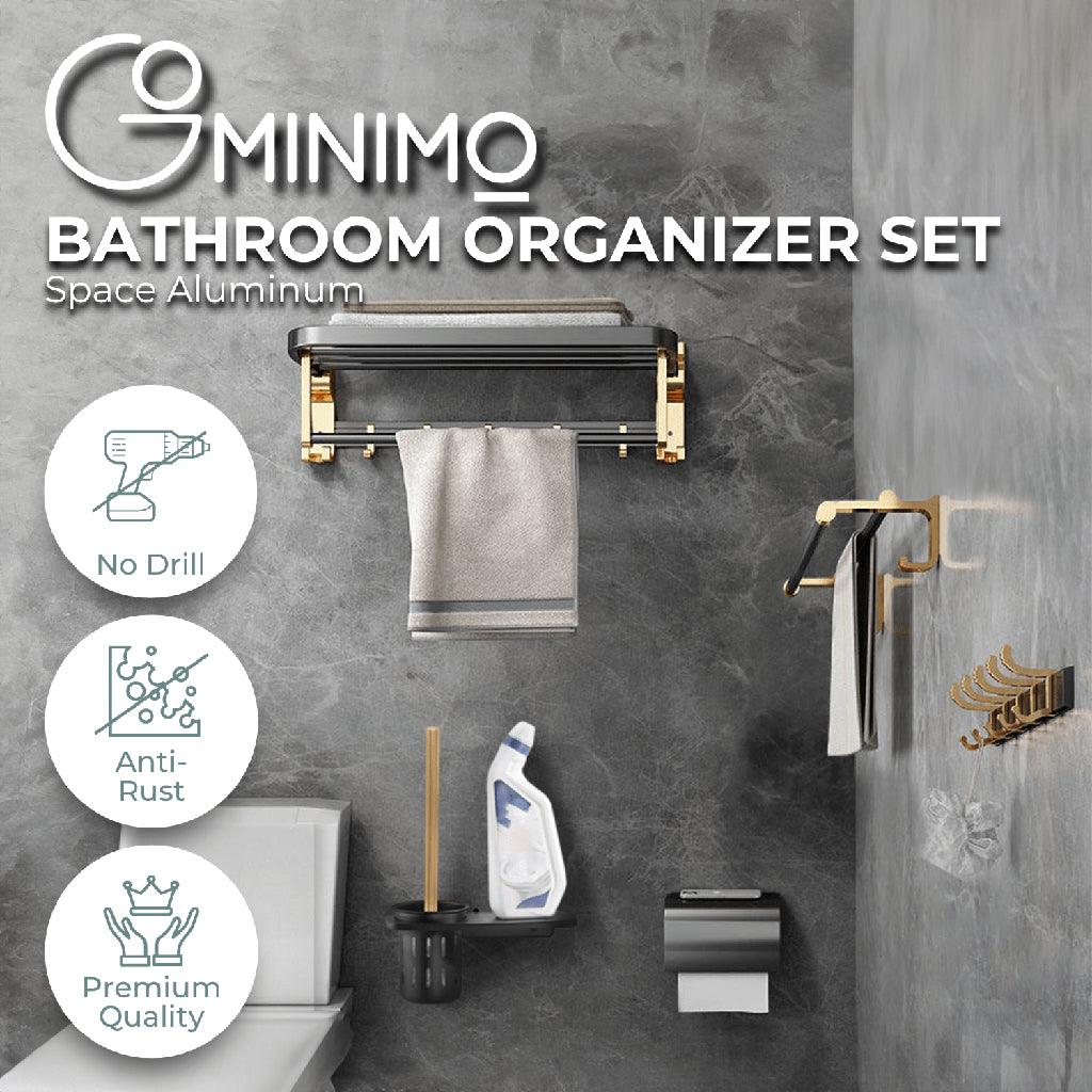 Gominimo Bathroom Wall Mount Black Gold Accessories Set (F) - 0