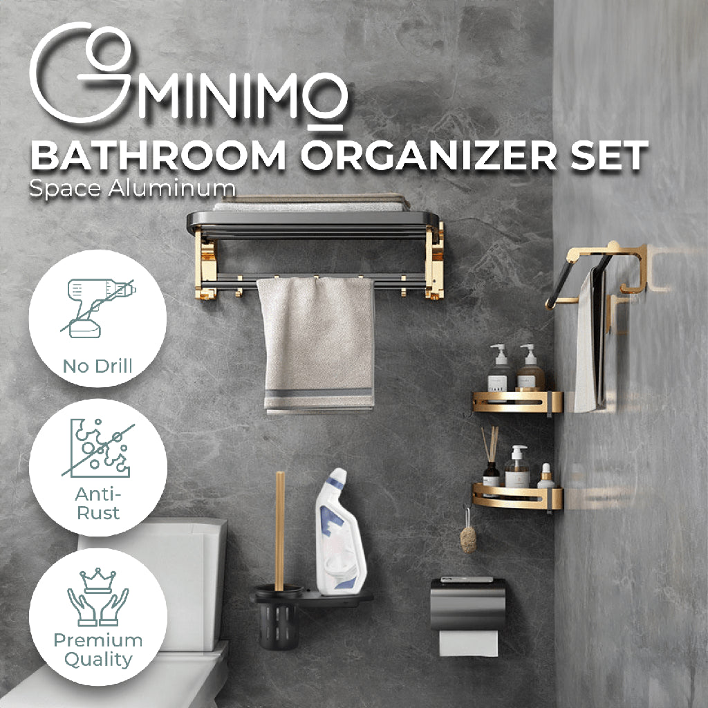 Gominimo Bathroom Wall Mount Black Gold Accessories Set (G) - 0