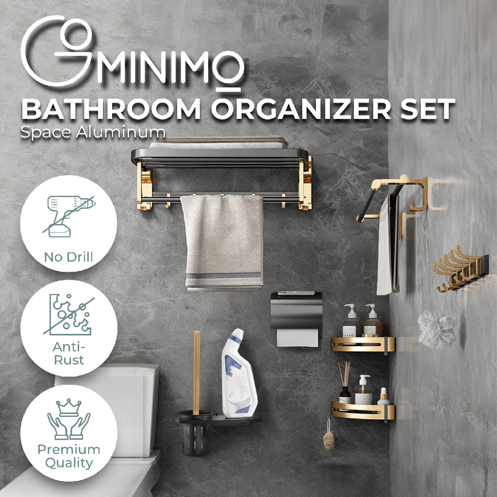 Gominimo Bathroom Wall Mount Black Gold Accessories Set (H) - 0