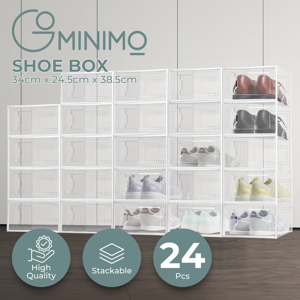 GOMINIMO Plastic Shoe Box 24PCS Medium Size Premium (White) - 0