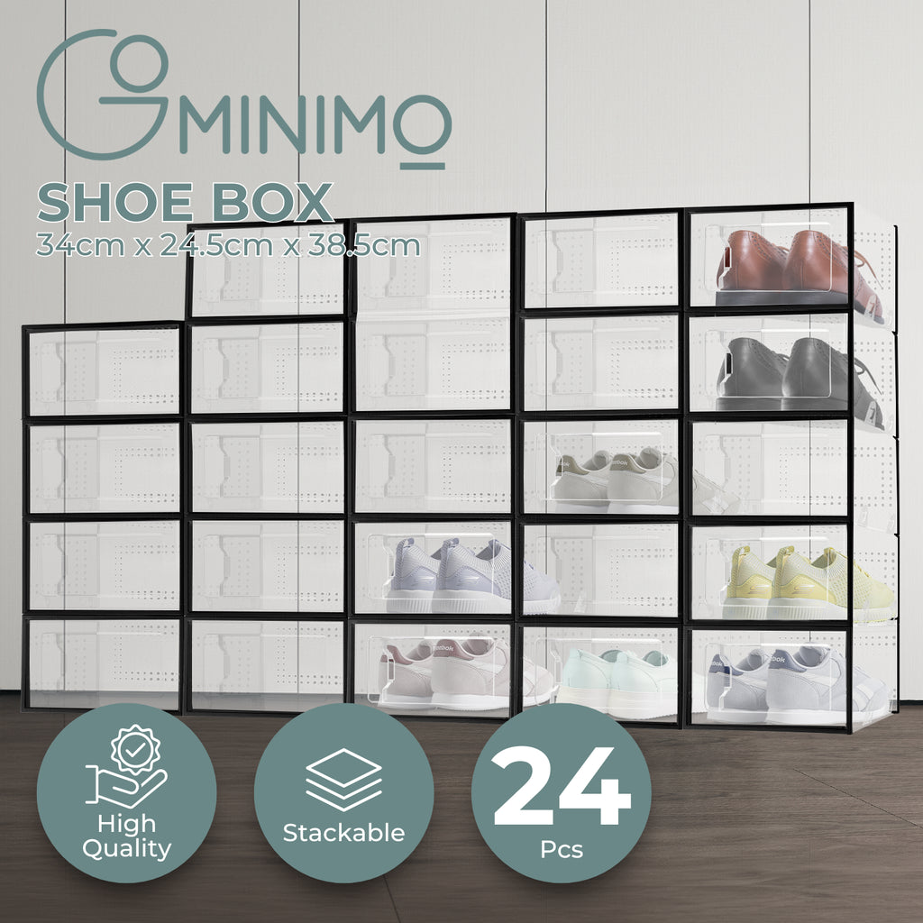 GOMINIMO Plastic Shoe Box 24PCS Medium Size Premium (Black) - 0