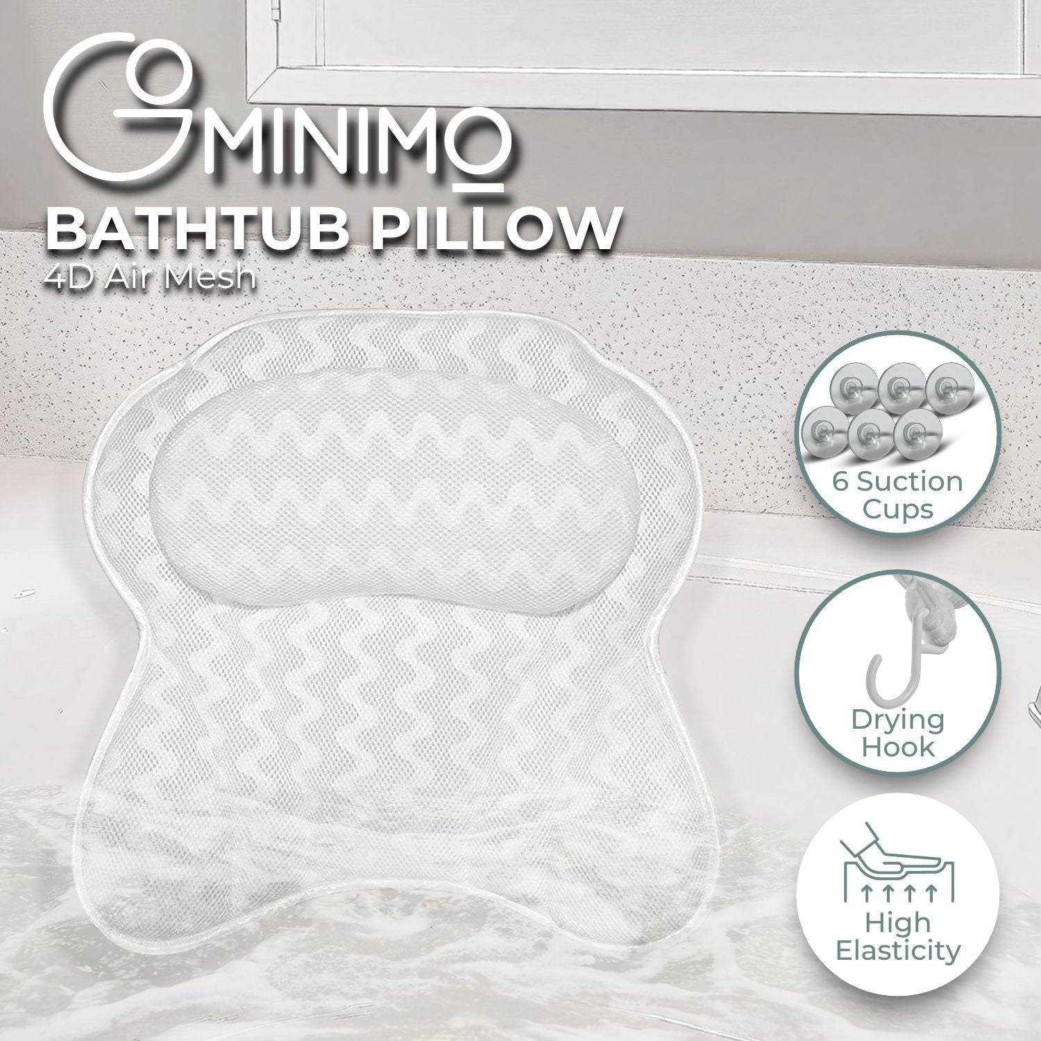 Gominimo Butterfly 4D Mesh Bathtub Pillow Spa 6 Suction Cups Breathable Cushion - 0