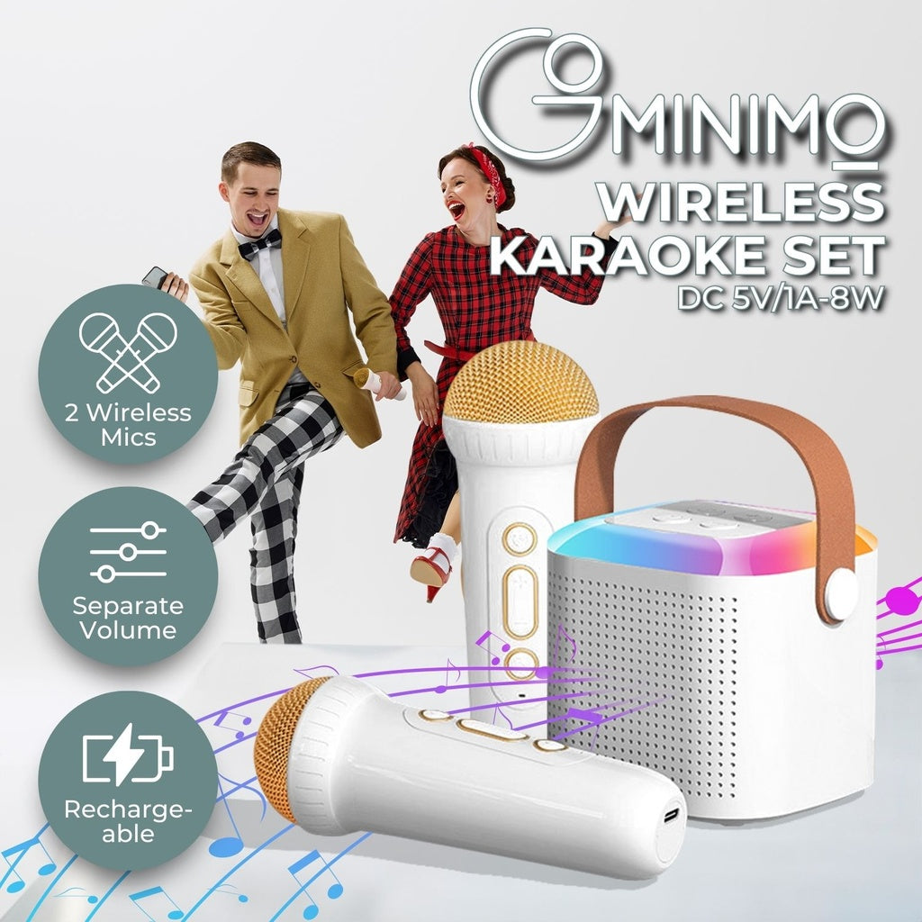 GOMINIMO Portable Bluetooth Karaoke Speaker with 2 Wireless Microphones and Lights (Beige) - 0