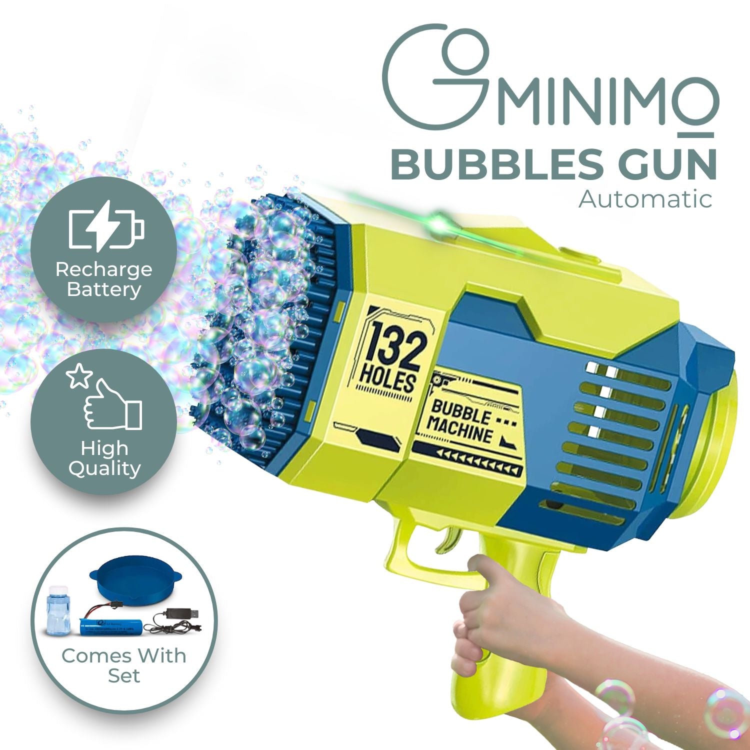GOMINIMO 132 Holes Bubbles Machine Gun for Kids (Dark Blue and Green) - 0