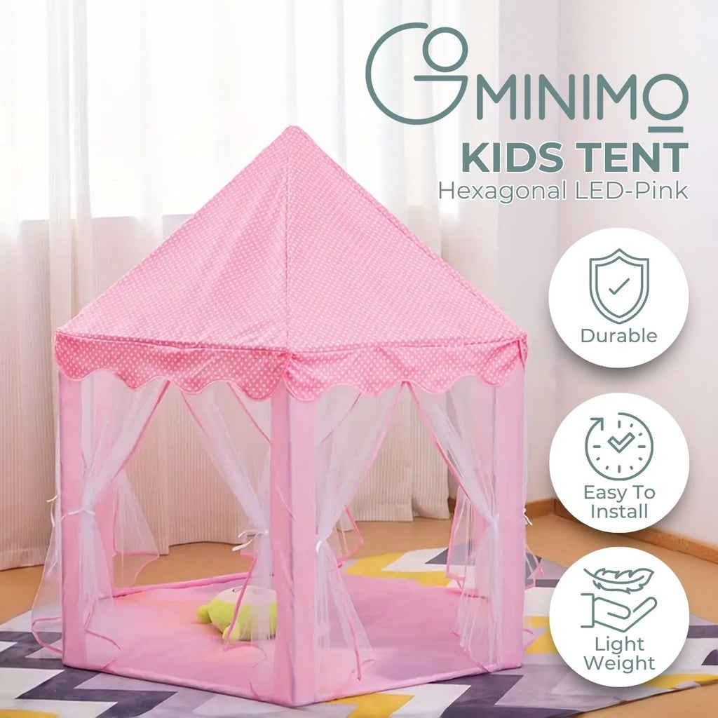 GOMINIMO Kids Hexagonal Tent (Pink with LED Lights) - 0