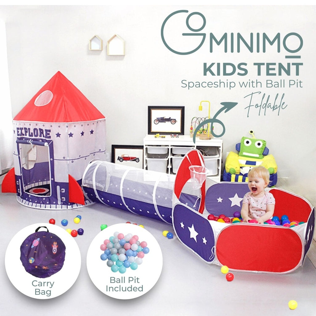 GOMINIMO Kids 3 in 1 Spaceship Tent (Purple and Red) - 0