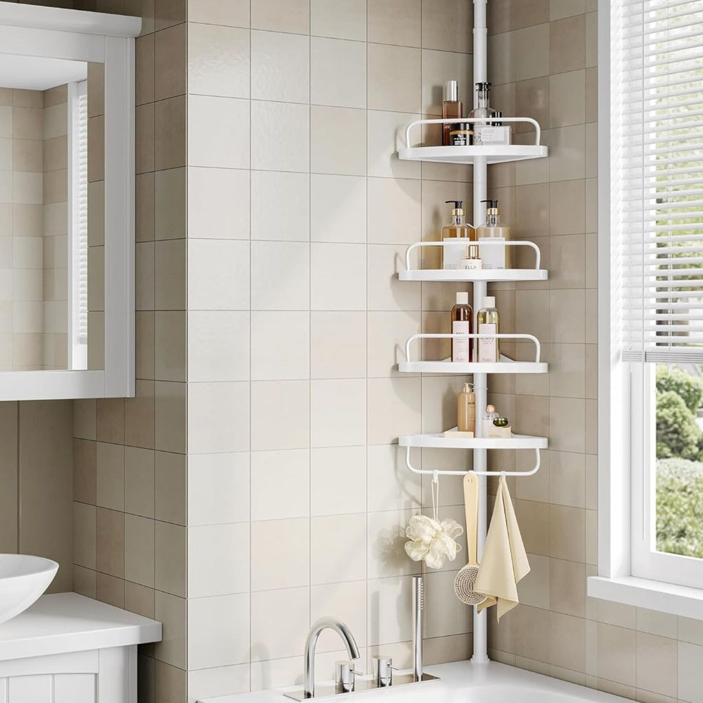 SONGMICS Adjustable Bathroom Corner Shelf with 4 Trays White - 0