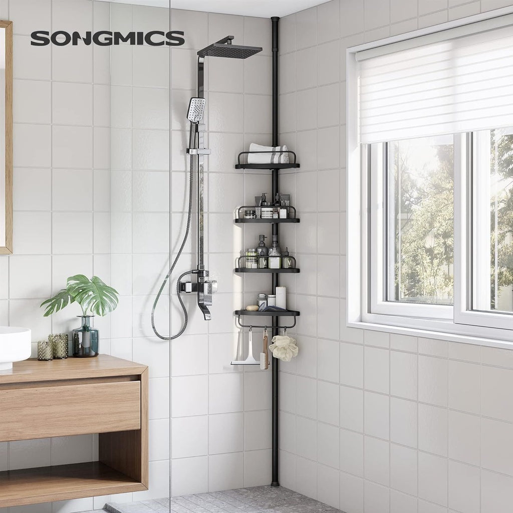 SONGMICS Adjustable Bathroom Corner Shelf with 4 Trays Black - 0