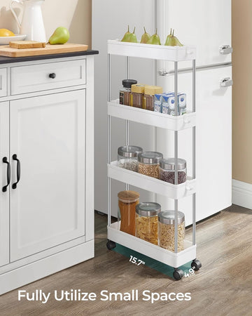 SONGMICS 4-Tier Slide Out Slim Rolling Storage Cart White - 0