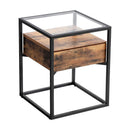 VASAGLE Side Table Tempered Glass End Table with Drawer and Shelf Rustic Brown and Black-1