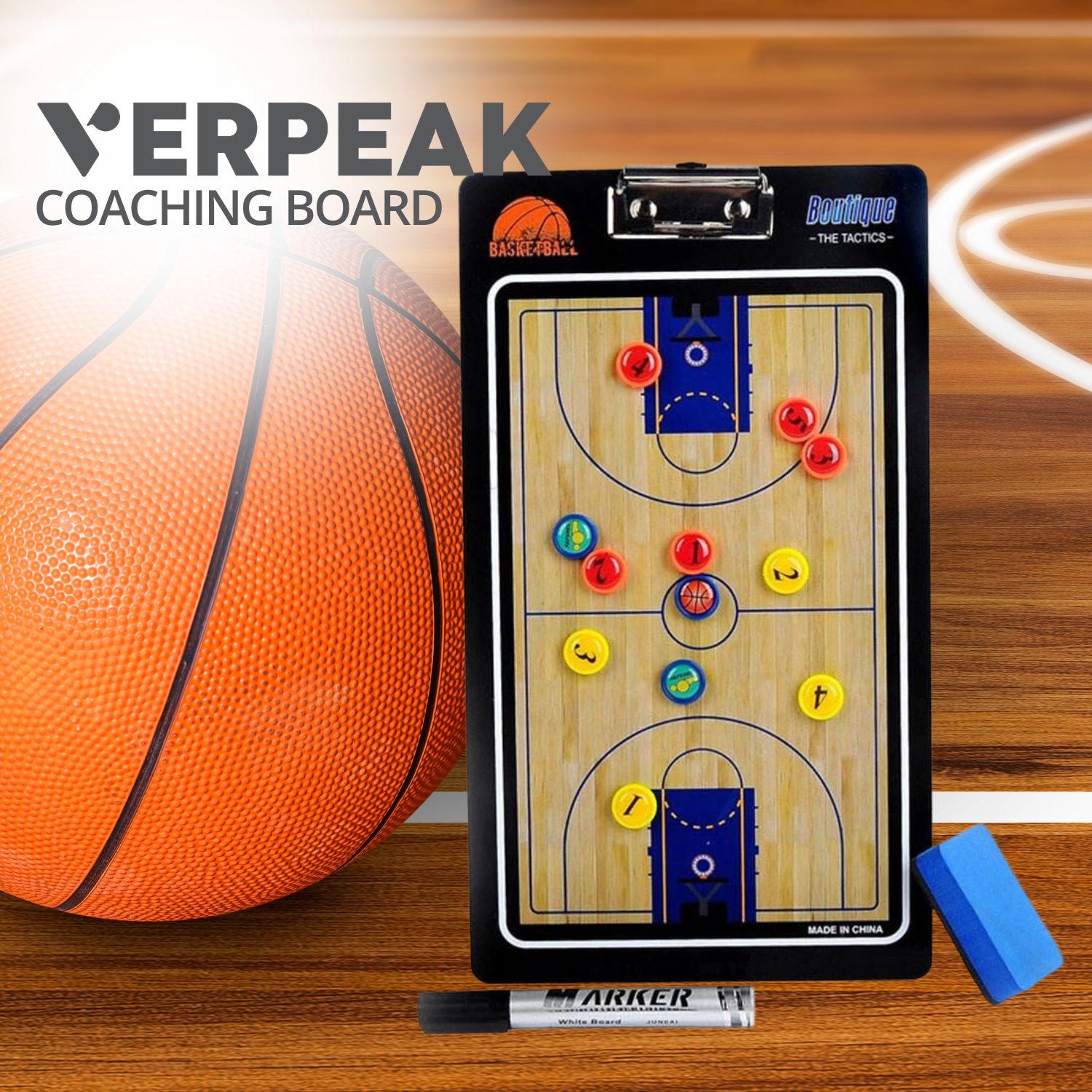 VERPEAK Foldable Basketball Coaching Board with Magnetic Number Pieces & Marker Pen (Black) - 0