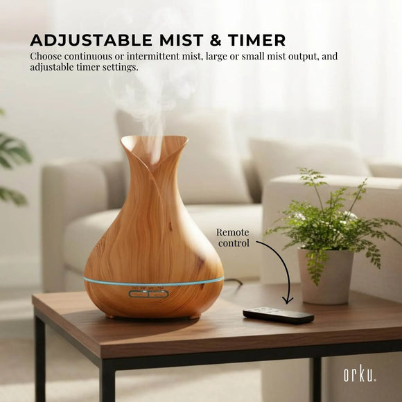 Orku Essential Oil Aroma Diffuser 400ml Tulip Wood Grain With Remote