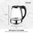 Kitchee 1.7L Glass Electric Kettle LED Light Cordless 360 Water Boiling Jug-7