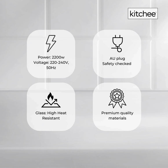 Kitchee 1.7L Glass Electric Kettle LED Light Cordless 360 Water Boiling Jug