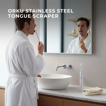 Orku Stainless Steel Tongue Scraper - Oral Hygiene Cleaner Silver - 0