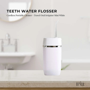 Orku Mini Cordless Water Flosser Oral Irrigator White - 5 Nozzles - 0