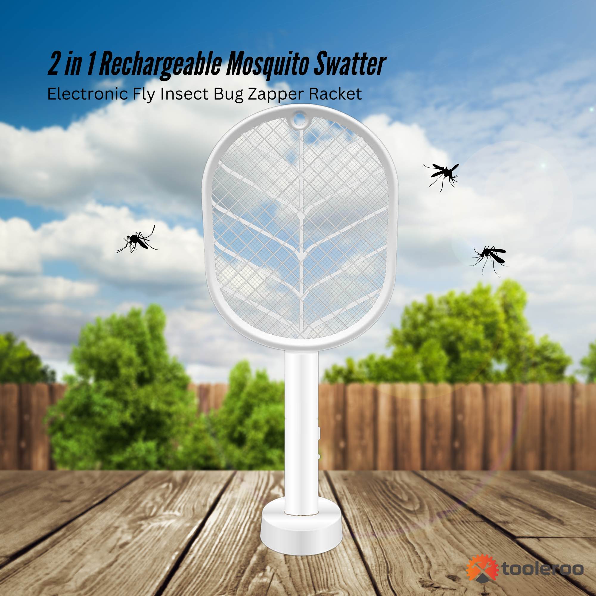 2 in 1 Rechargeable Mosquito Swatter - Electronic Fly Insect Bug Zapper Racket - 0