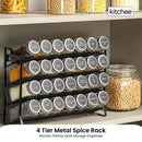 4 Tier Metal Spice Rack + 28 Glass Jars - Kitchen Pantry Herb Storage Organiser-2