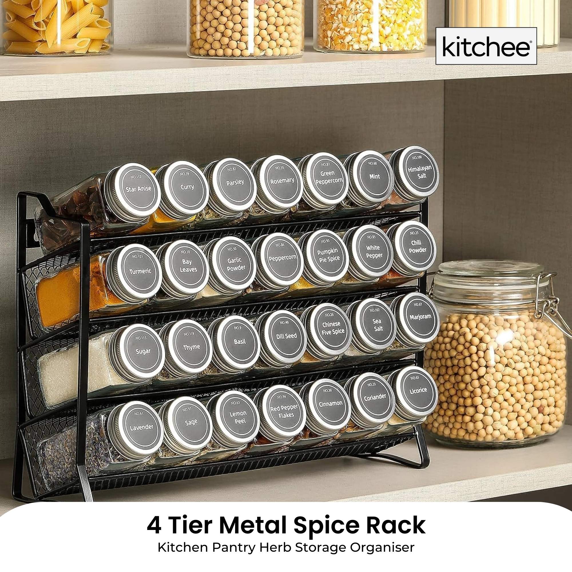 4 Tier Metal Spice Rack - Kitchen Pantry Herb Storage Organiser - 0