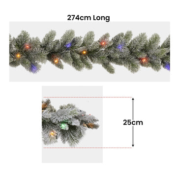Christabelle 2.7m Christmas Garland Snowy with LED Lights Stamford Spruce Tree Decoration Ornament - 0