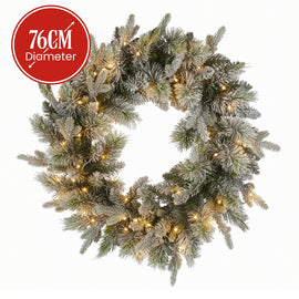Christabelle 76cm Christmas Wreath Snowy Stamford Spruce with LED Lights Front Door Decoration Ornament - 0