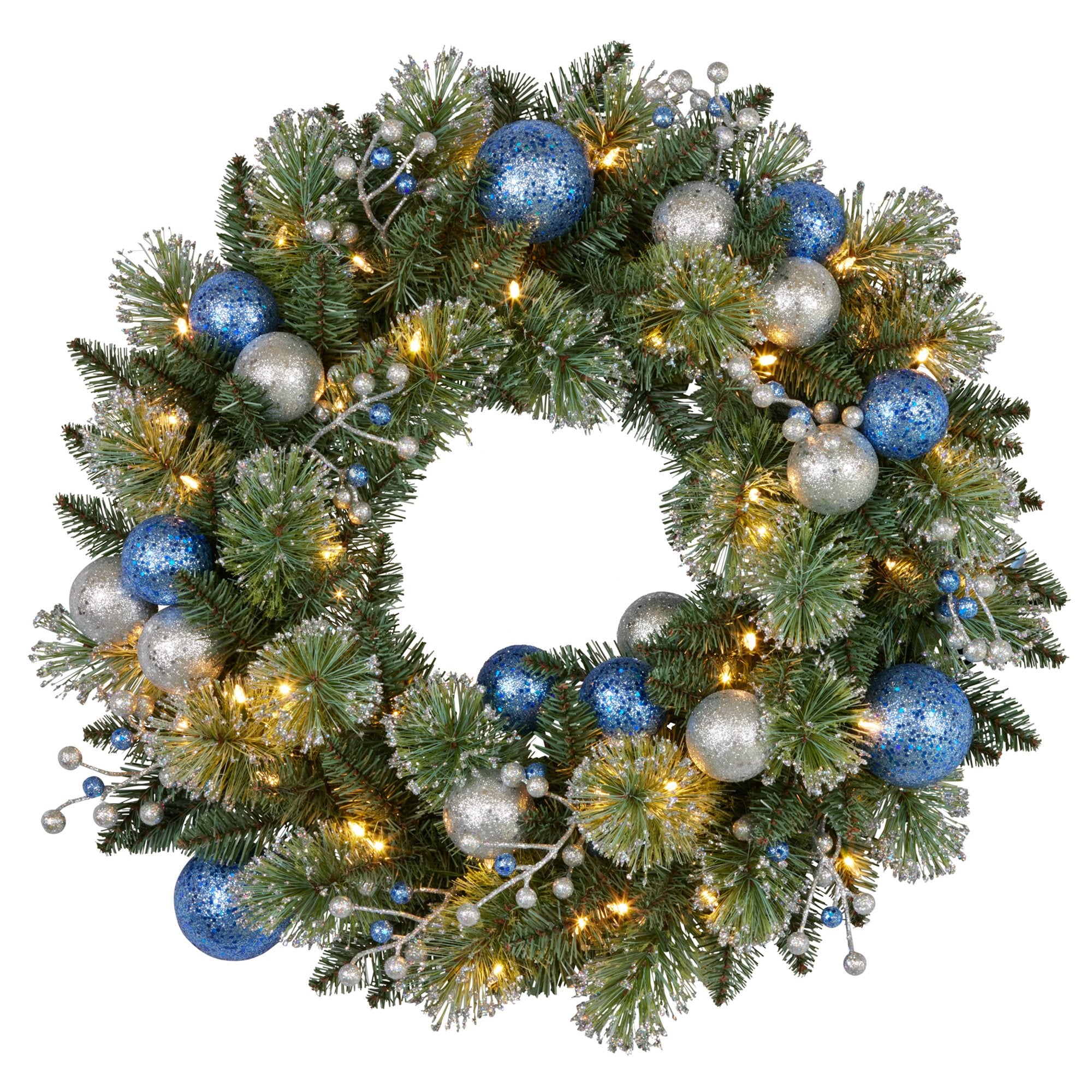 Swishmas 61cm Blue Collection Multicolour Pre-Lit Christmas Wreath - 0