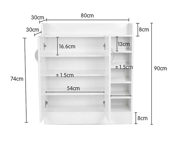 Sarantino 21 Pairs Shoe Cabinet Storage Organiser Shelf 2 Doors 80 x 30 x 90cm in White