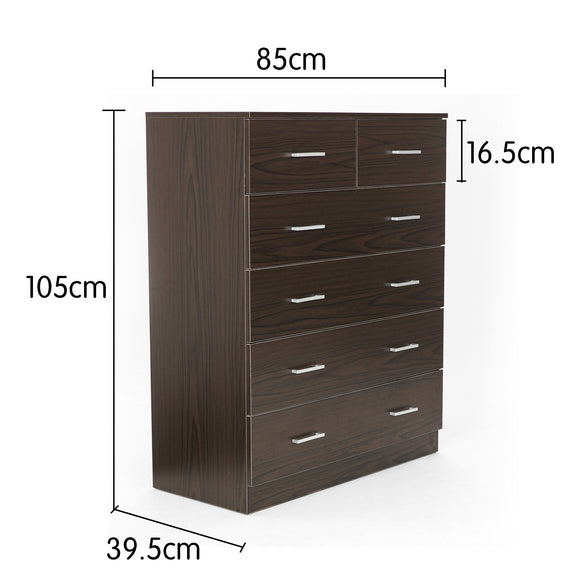 Sarantino Tallboy Dresser 6 Chest Of Drawers Cabinet Storage 85 x 39.5 x 105 in Brown