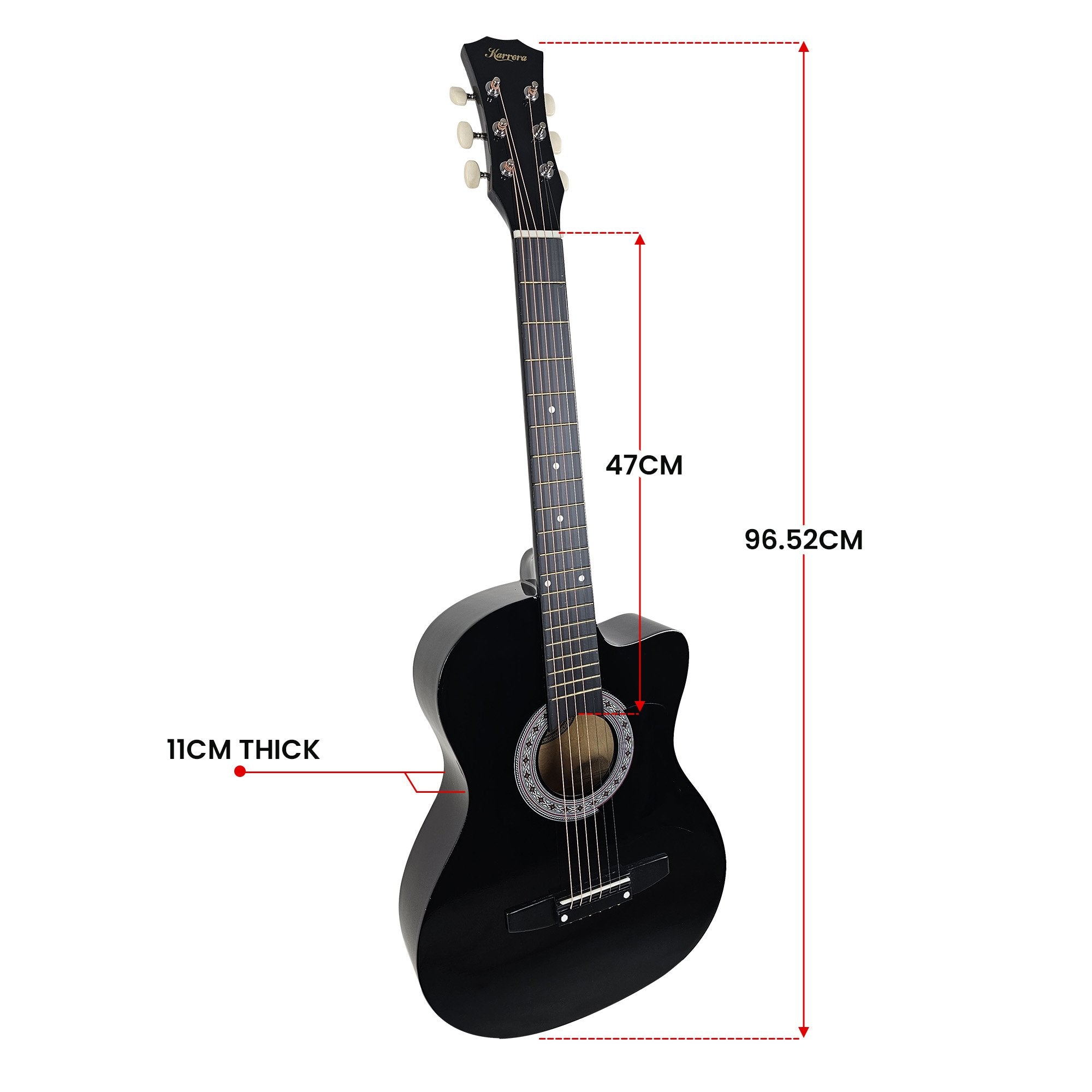 Karrera 38in Pro Cutaway Acoustic Guitar with Carry Bag - Black