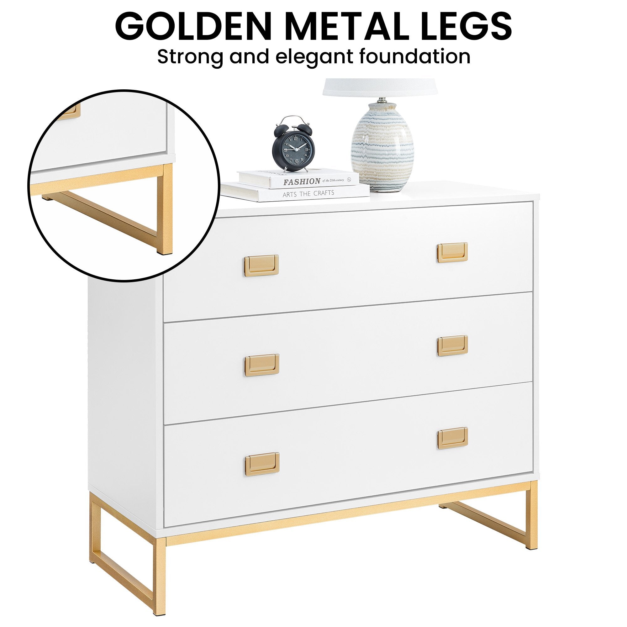 Sarantino Amara Chest Of Drawers Tallboy Dresser - White/gold