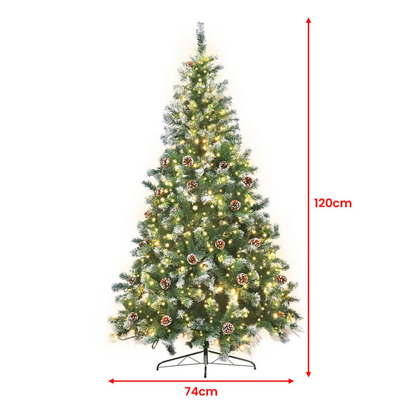 Christabelle 1.2m Pre-Lit LED Artificial Christmas Tree with Snow Tipped Needles Pine Cones Stand