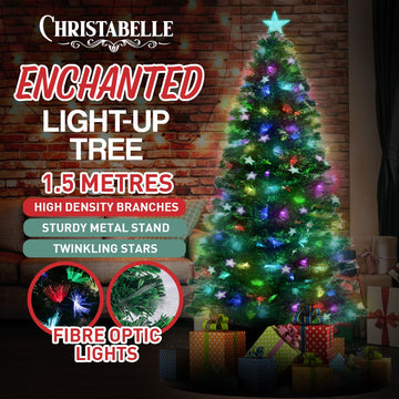 Christabelle 1.5m Pre-Lit Fibre Optic Artificial Christmas Tree with Multicolour Twinkling Star Lights - 0