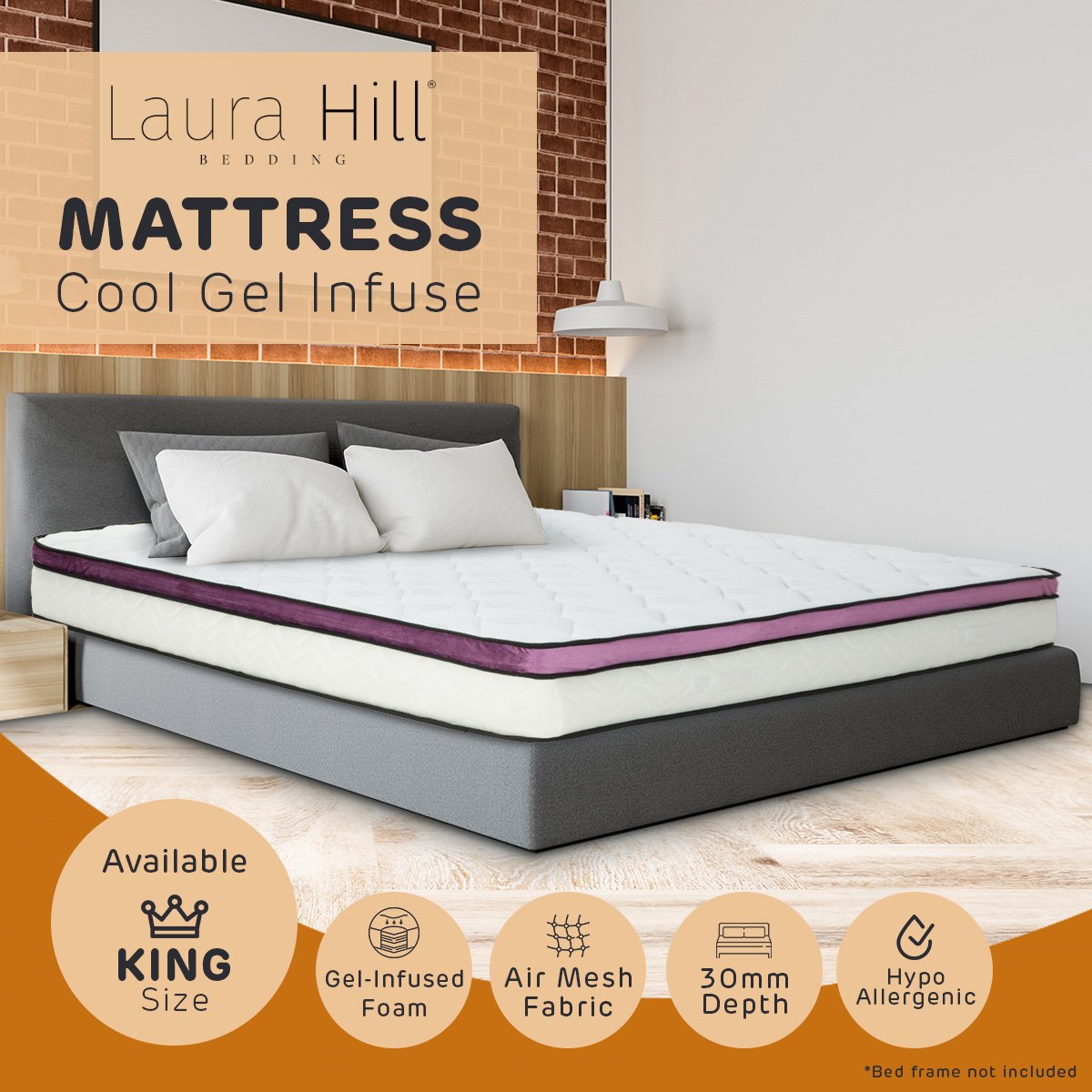 Laura Hill King Mattress Visco Cool Gel Infused Memory Foam Euro Top Pocket Spring 30cm - 0